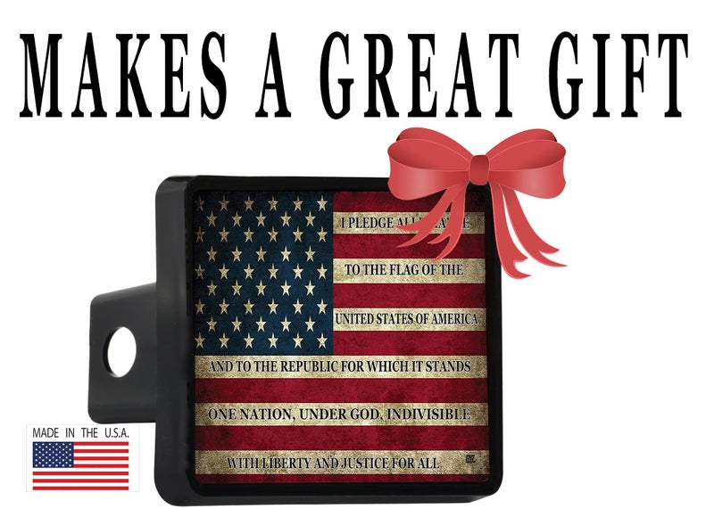 Rogue River Tactical USA American Flag Trailer Hitch Cover Plug US Patriotic Vintage Pledge of Allegiance - Image 2